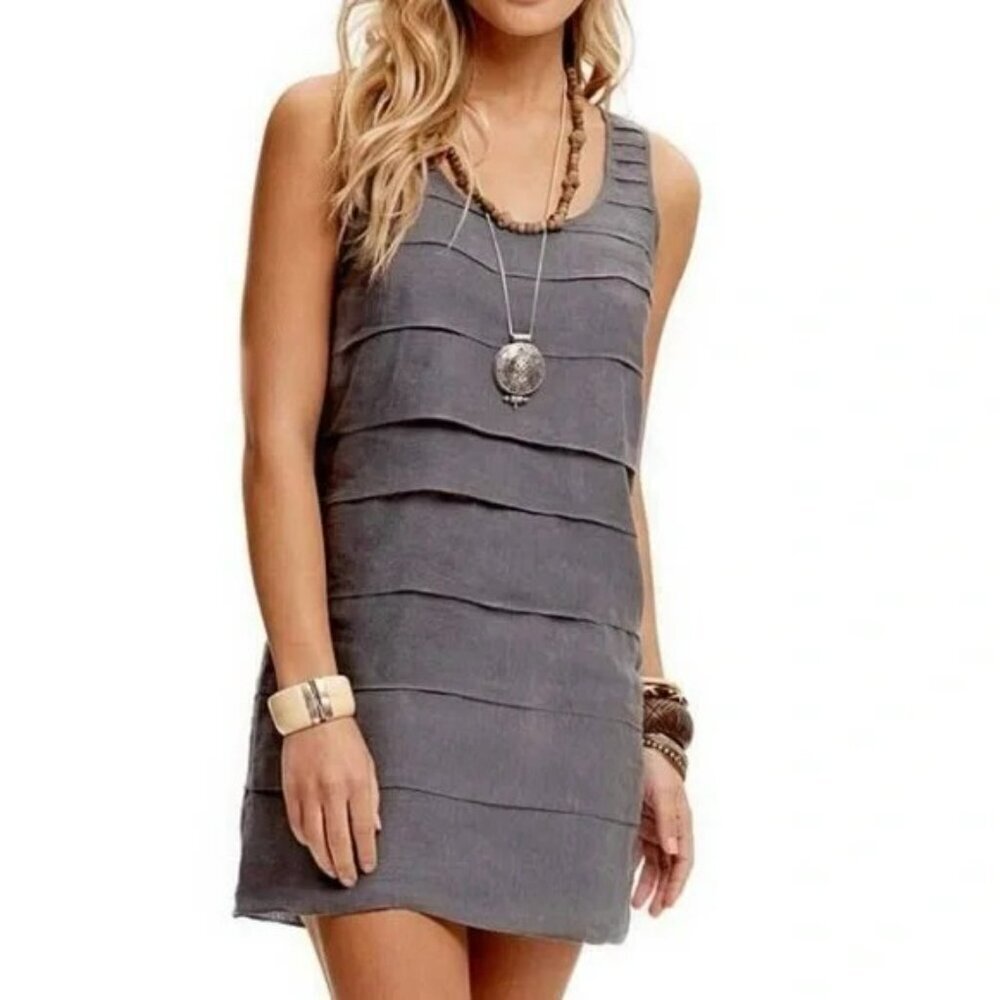 Island Company 100% Linen Deko Tiered Sleeveless Mini Shift Dress - Size Small